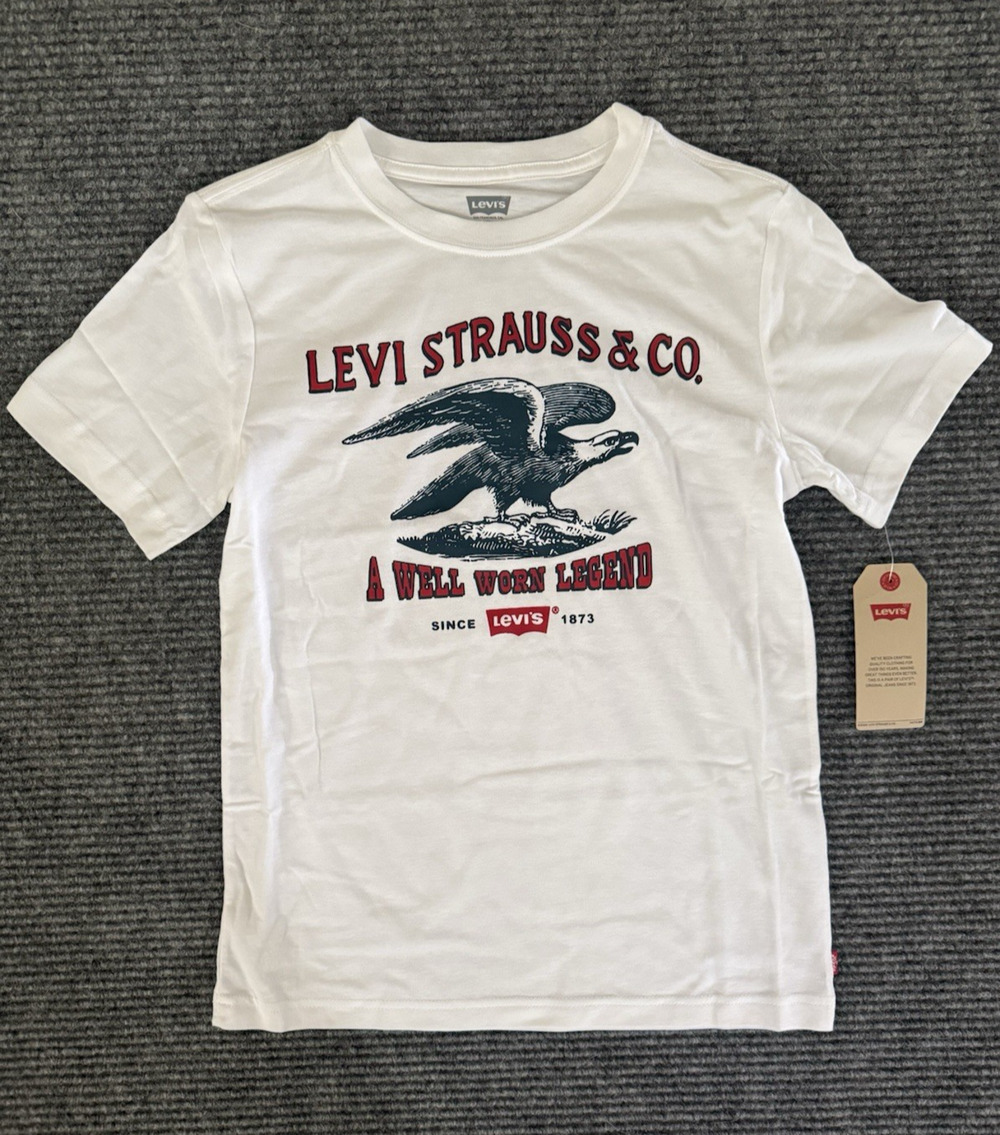 Levi's T-Shirt White Graphic Eagle. Kids Size Medium. Americana. 4th Of July